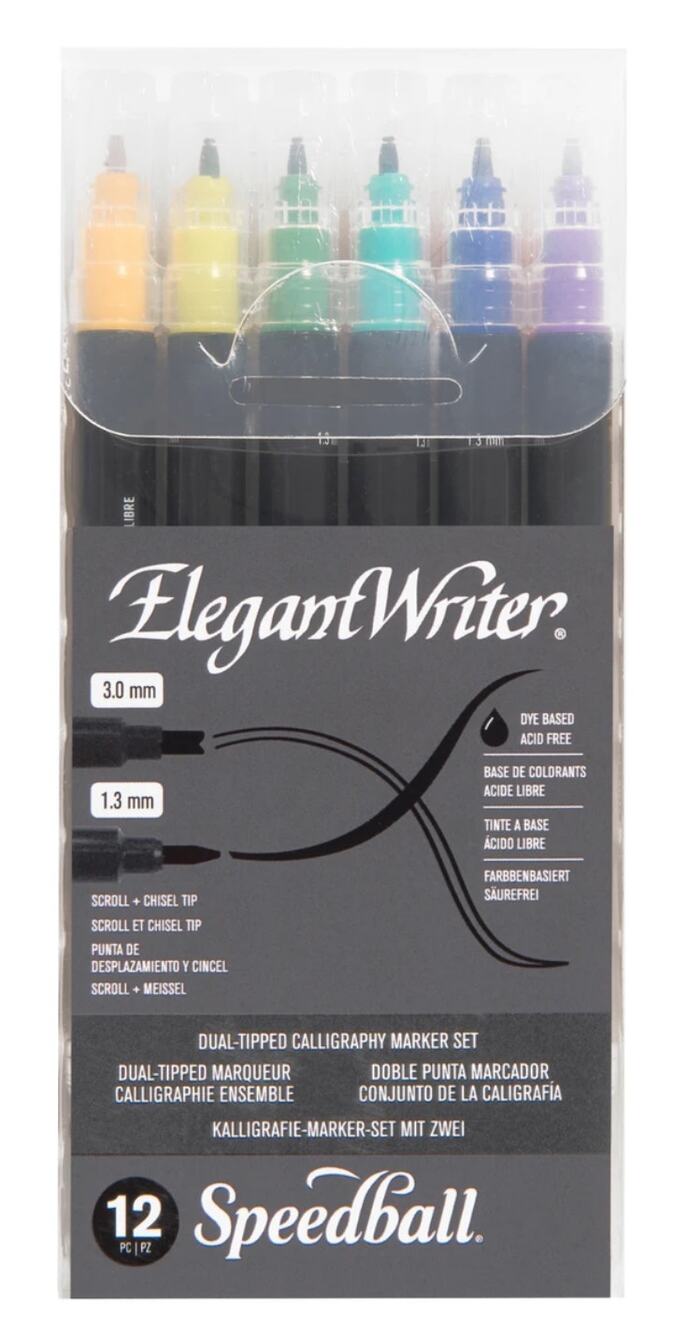 Speedball Elegant Writer Dual Tip Calligraphy Markers 12 Color Set 002820 NIP